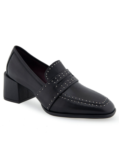Shop Aerosoles Women's Adorable Slip-on Kitten Heel Sandal In Black Leather