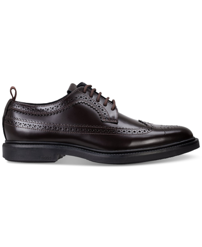 Shop Hugo Boss Men's Larry Wingtip Derby Dress Shoe In Dark Red