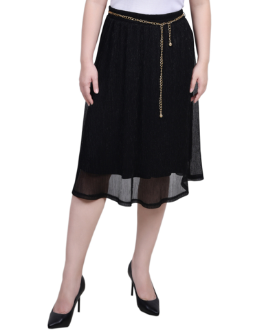 Shop Ny Collection Petite Plisse Metallic Belt Lurex Mesh Skirt In Black