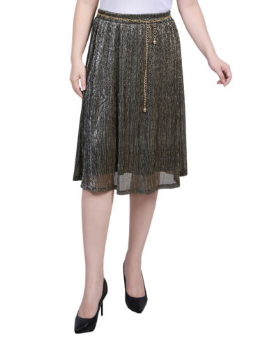 Shop Ny Collection Petite Plisse Metallic Belt Lurex Mesh Skirt In Gold