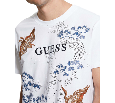 Shop Guess Men's Short Sleeve Crewneck Bird Print T-shirt In Pure White