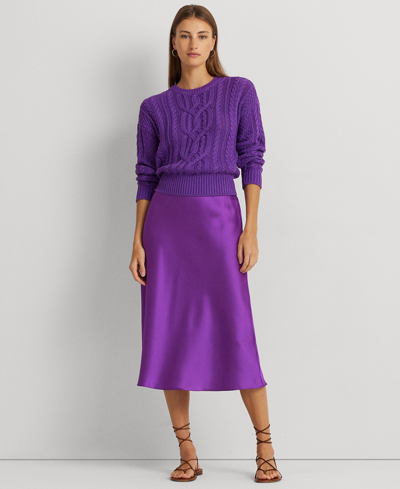 Shop Lauren Ralph Lauren Women's Satin Charmeuse Midi Skirt In Purple Jasper