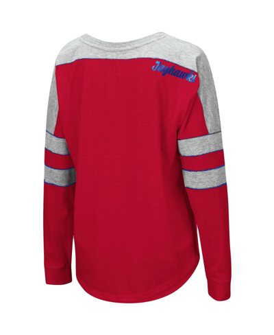 Shop Colosseum Women's  Red Kansas Jayhawks Trey Dolman Long Sleeve T-shirt