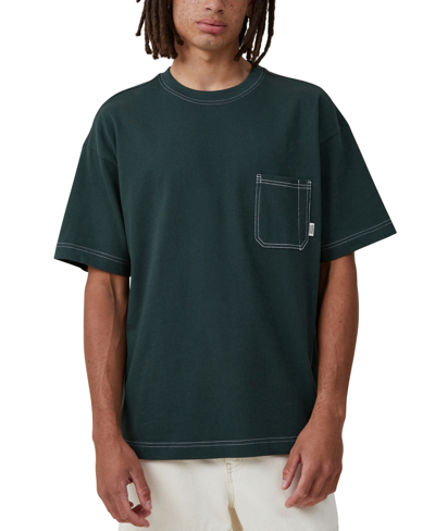Shop Cotton On Men's Box Fit Pocket Crew Neck T-shirt In Pine Needle Green,civic Contrast