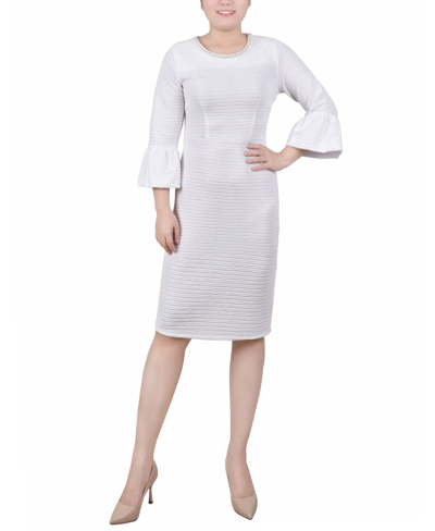 Ny Collection Plus Size 3/4 Length Imitation-pearl Detail Dress In White