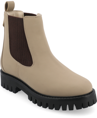 Shop Journee Collection Women's Alara Medium And Wide Width Chelsea Lug Sole Bootie In Taupe