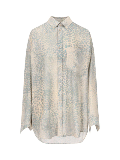 Shop Balenciaga Leo Bleached Long-sleeved Shirt In Beige