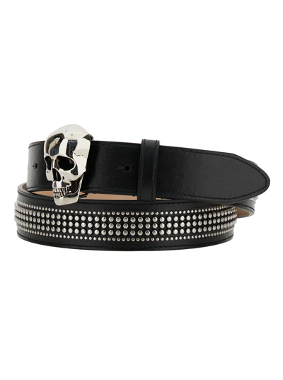 Shop Alexander Mcqueen Black Belt With Studs And Skull Buckle In Leather Man