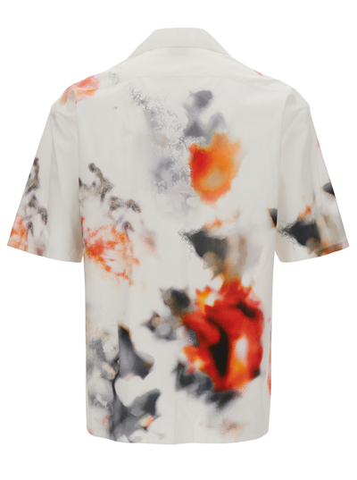 Shop Alexander Mcqueen White Bowling Shirt With Multicolor Print In Cotton Man