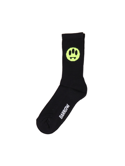 Shop Barrow Ribbed Socks With Logo In Nero/black