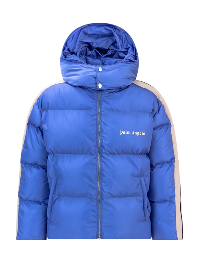 Shop Palm Angels Down Jacket With Logo In Turquoise