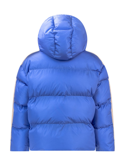 Shop Palm Angels Down Jacket With Logo In Turquoise