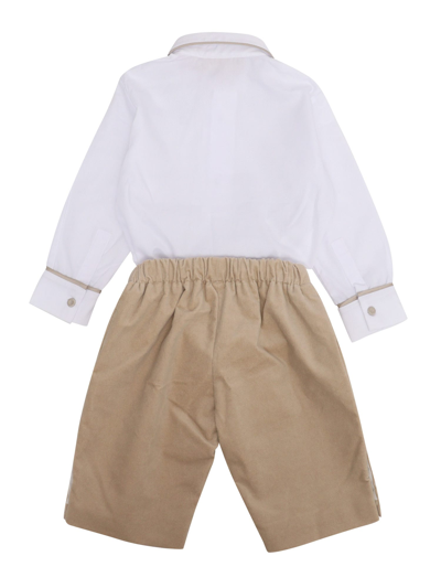 La Stupenderia Cotton Shirt And Trouser Set In Beige