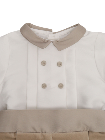 La Stupenderia White And Beige Stretch-cotton Romper In Beige