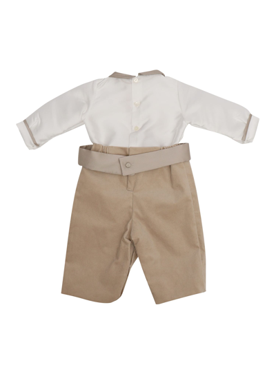 La Stupenderia White And Beige Stretch-cotton Romper In Beige