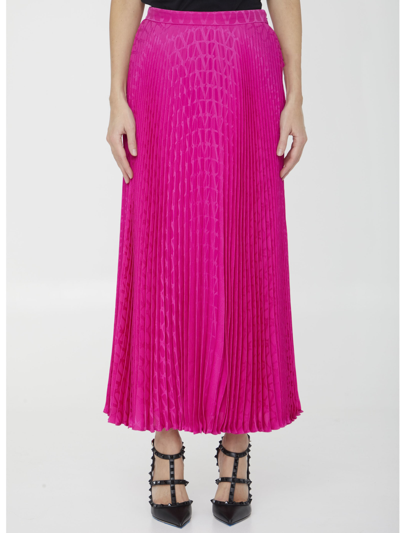 Shop Valentino Toile Iconographe Silk Skirt In Fuchsia