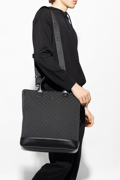 Shop Giorgio Armani Shopper Bag With Monogram  In Black
