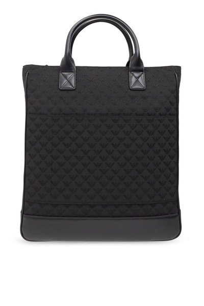 Shop Giorgio Armani Shopper Bag With Monogram  In Black