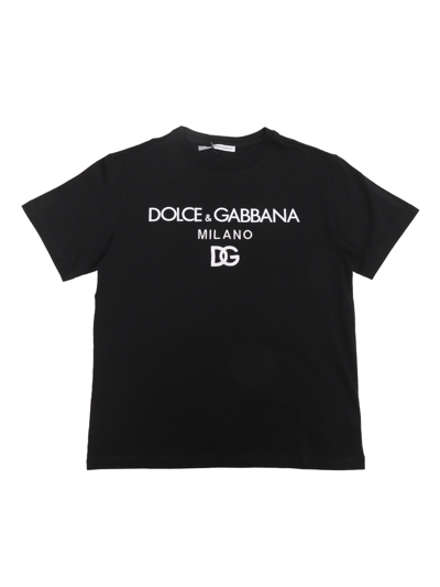 Shop Dolce & Gabbana Flock Logo T-shirt In Black