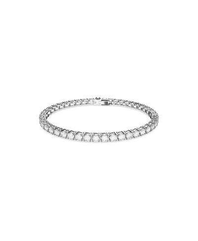 Shop Swarovski Crystal Round Cut Matrix Tennis Bracelet In Silver