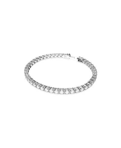 Swarovski Crystal Round Cut Matrix Tennis Bracelet In Silver