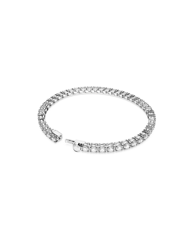 Shop Swarovski Crystal Round Cut Matrix Tennis Bracelet In Silver