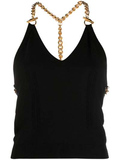 Moschino Chain-embellished Wool Halterneck Top In Black