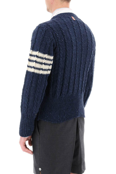 Shop Thom Browne 4-bar Sweater In Aran Knit In Blue