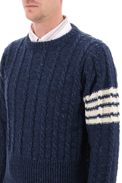 Shop Thom Browne 4-bar Sweater In Aran Knit In Blue