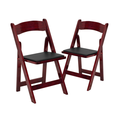 Shop Emma+oliver 2 Pack Wedding Party Event Wood Folding Chair With Vinyl Padded Seat In Mahogany