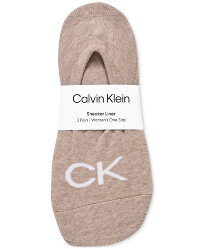 Shop Calvin Klein Women's 3-pk. Logo Knit Liner Socks In Neutral Assorted