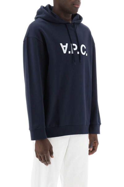 Shop Apc A.p.c. Milo Hoodie With Flocked Logo Print In Blue