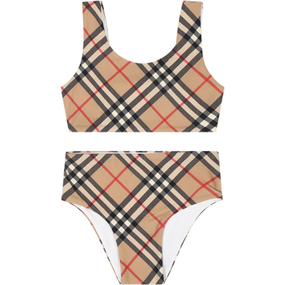Shop Burberry Beige Bikini For Baby Girl With Vintage Check