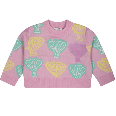 Shop Stella Mccartney Pink Sweater For Baby Girl With Shells