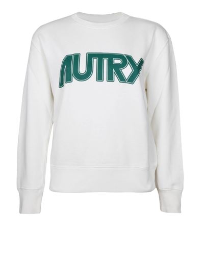 Shop Autry Cotton Sweatshirt With Green Logo In White