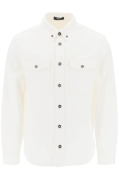Shop Versace Medusa Denim Overshirt In White