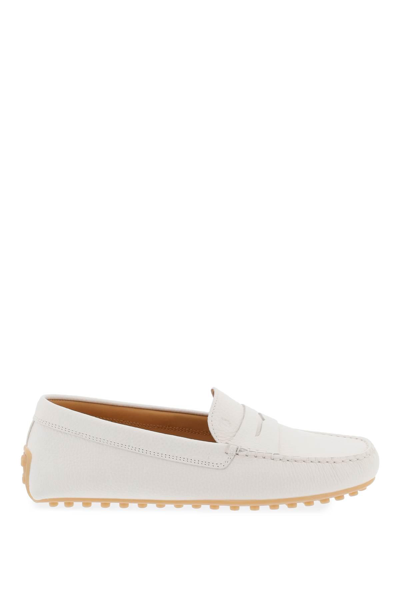 Shop Tod's City Gommino Leather Loafers In White