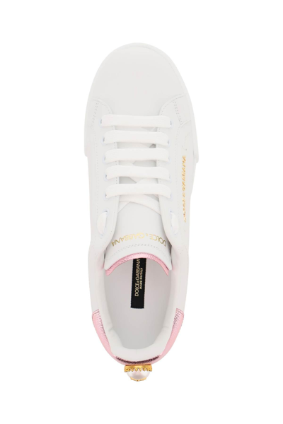 Shop Dolce & Gabbana Portofino Sneakers With Pearl In White,pink