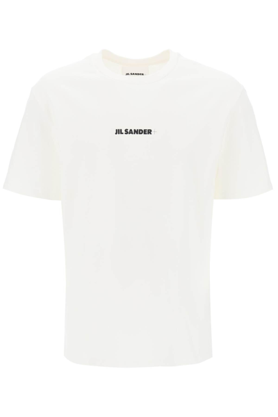 Jil Sander Men White Crewneck T-shirt With Logo Lettering On The Front In Cotton Man In White