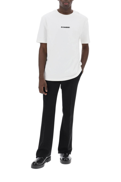 Jil Sander Men White Crewneck T-shirt With Logo Lettering On The Front In Cotton Man In White