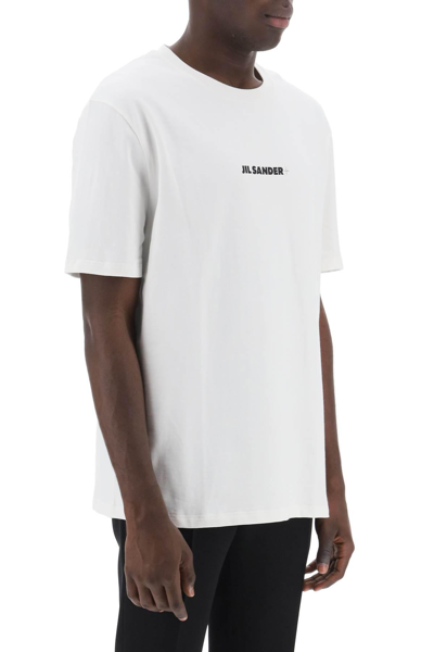 Jil Sander Men White Crewneck T-shirt With Logo Lettering On The Front In Cotton Man In White
