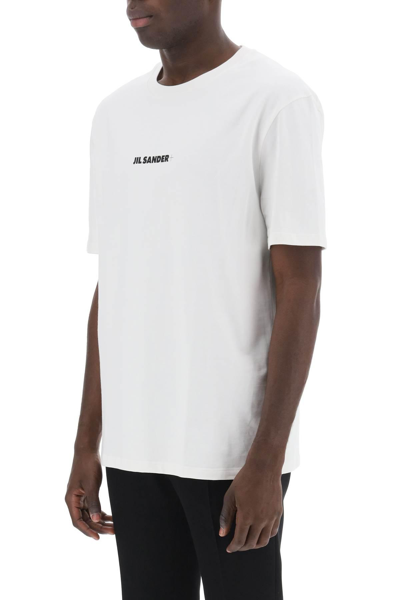 Jil Sander Men White Crewneck T-shirt With Logo Lettering On The Front In Cotton Man In White