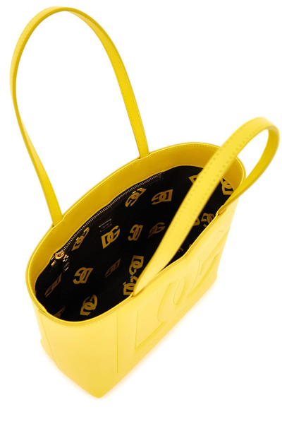 Shop Dolce & Gabbana Leather Tote Bag With Logo In Yellow