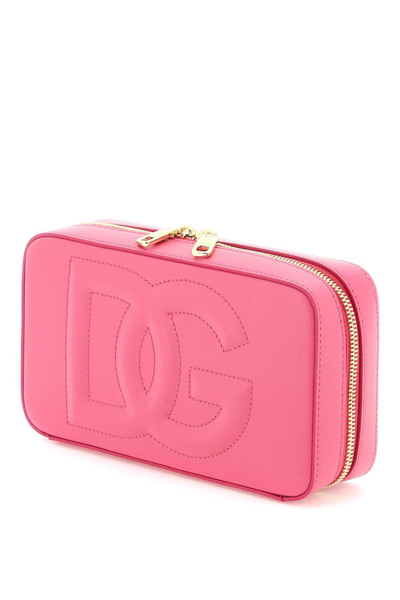 Shop Dolce & Gabbana Leather Camera Bag With Logo In Pink