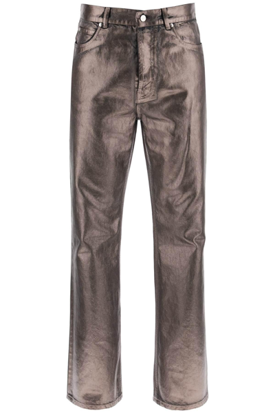 Shop Ferragamo Metallic Denim Jeans In Silver,metallic
