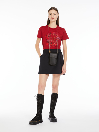 Shop Max Mara Cotton T-shirt With Embroidered Pocket In Bordeaux