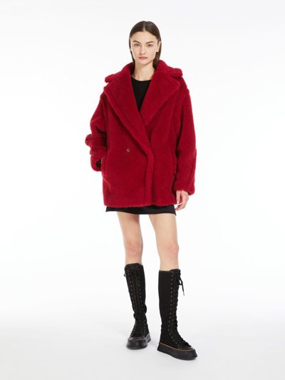 Shop Max Mara Short Teddy Bear Icon Coat In Alpaca And Wool In Red