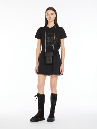 Shop Max Mara Cotton T-shirt With Embroidered Pocket In Black