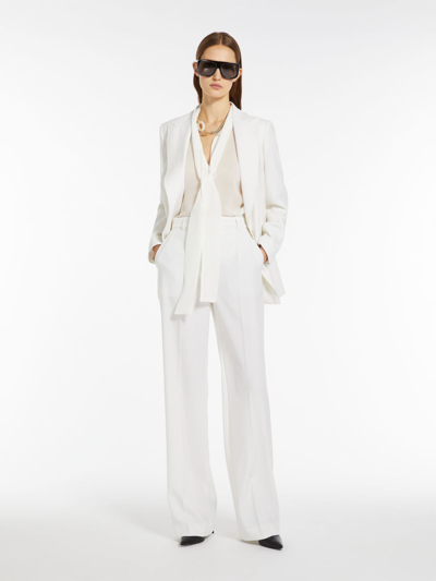 Shop Max Mara Double-breasted Wool Crepe Blazer In White