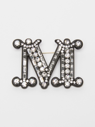 Shop Max Mara Monogram Brooch With Crystals In Black